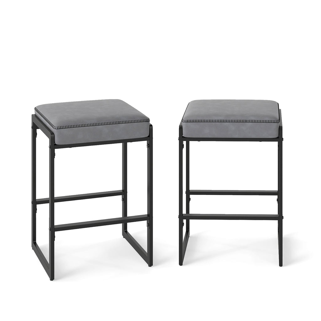 26 inch Bar Stools Set of 2 Counter Height Barstools with Faux Leather Upholstered Seat