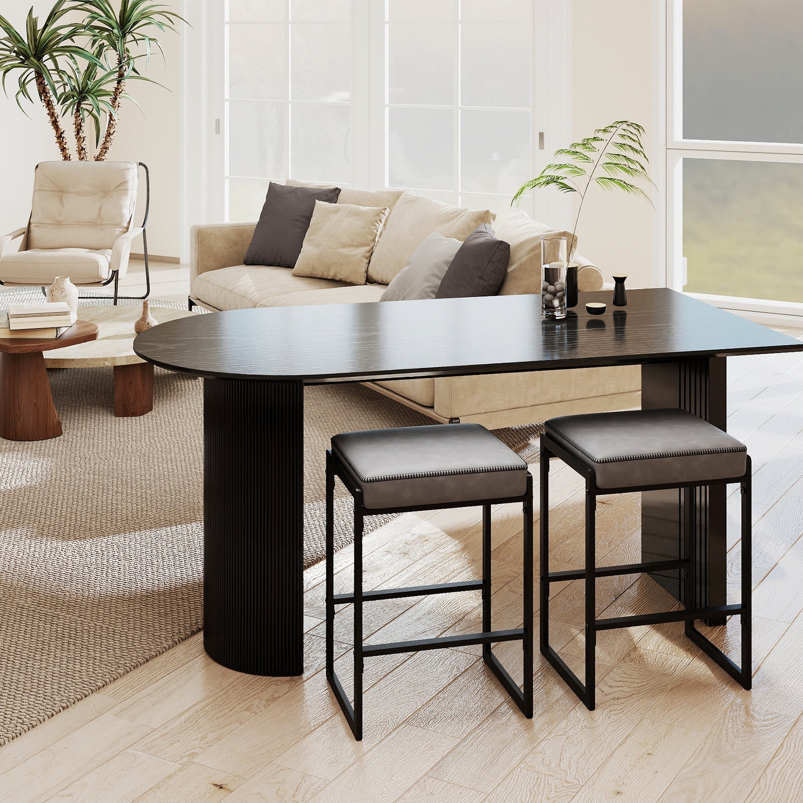 26 inch Bar Stools Set of 2 Counter Height Barstools with Faux Leather Upholstered Seat