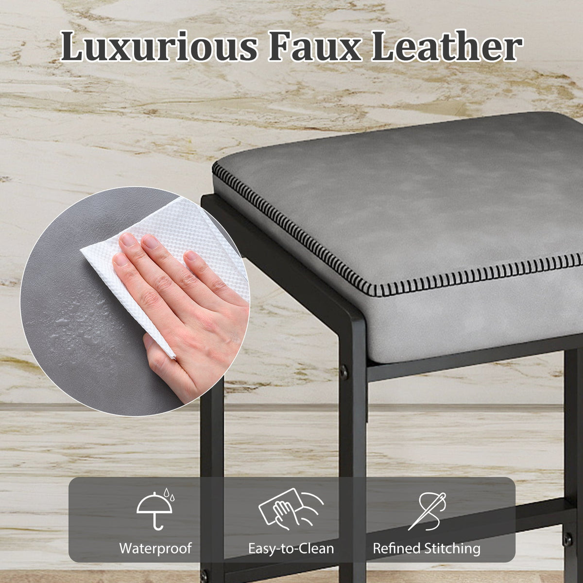 26 inch Bar Stools Set of 2 Counter Height Barstools with Faux Leather Upholstered Seat