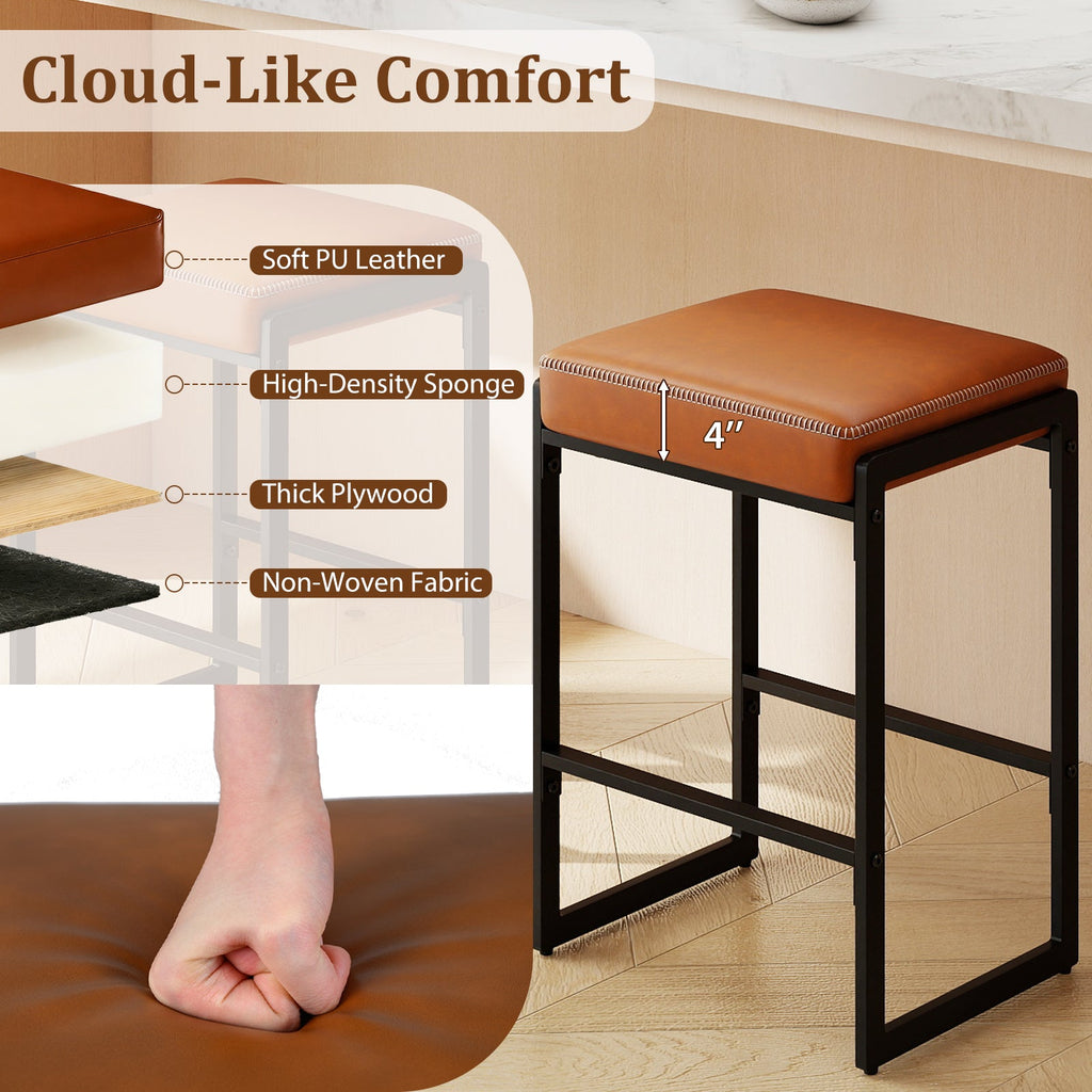 26 inch Bar Stools Set of 4 Counter Height Barstools with Faux Leather Upholstered Seat