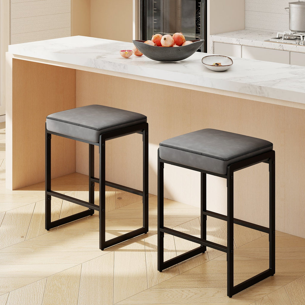 26 inch Bar Stools Set of 4 Counter Height Barstools with Faux Leather Upholstered Seat
