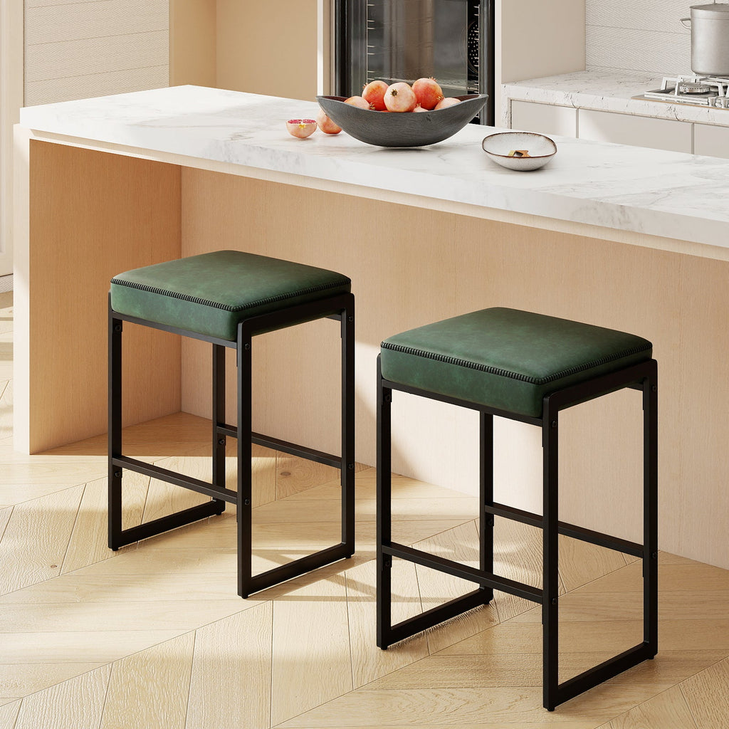 26 inch Bar Stools Set of 4 Counter Height Barstools with Faux Leather Upholstered Seat