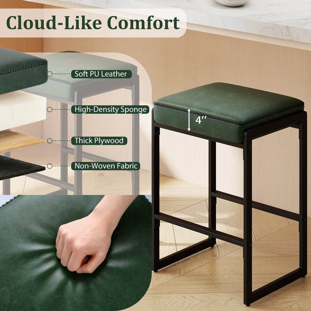 26 inch Bar Stools Set of 4 Counter Height Barstools with Faux Leather Upholstered Seat