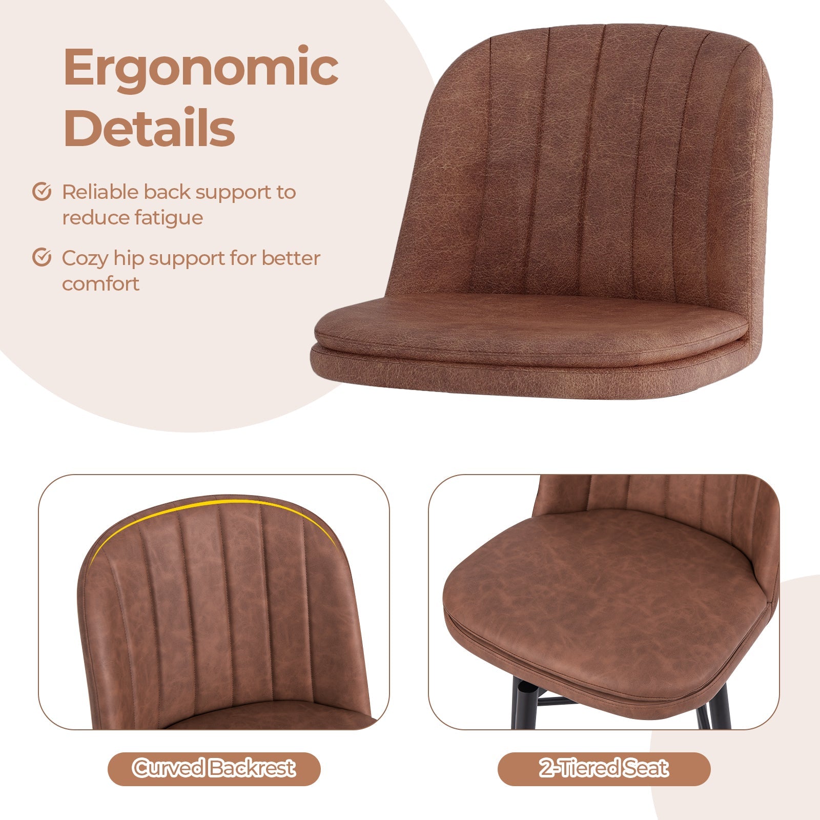 27 Inch Swivel Bar Stool Set of 2 Counter Height Chair with Padded Seat-Black and Brown