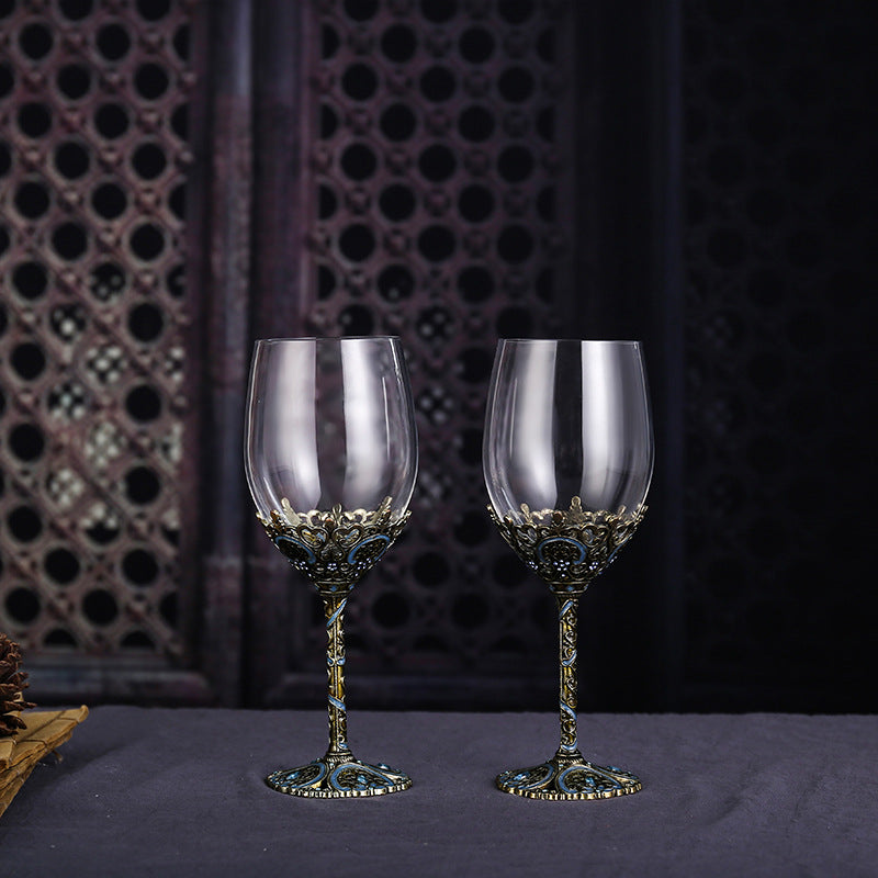 Enamel lead-free red wine cup crystal glass high footed cup decanter set