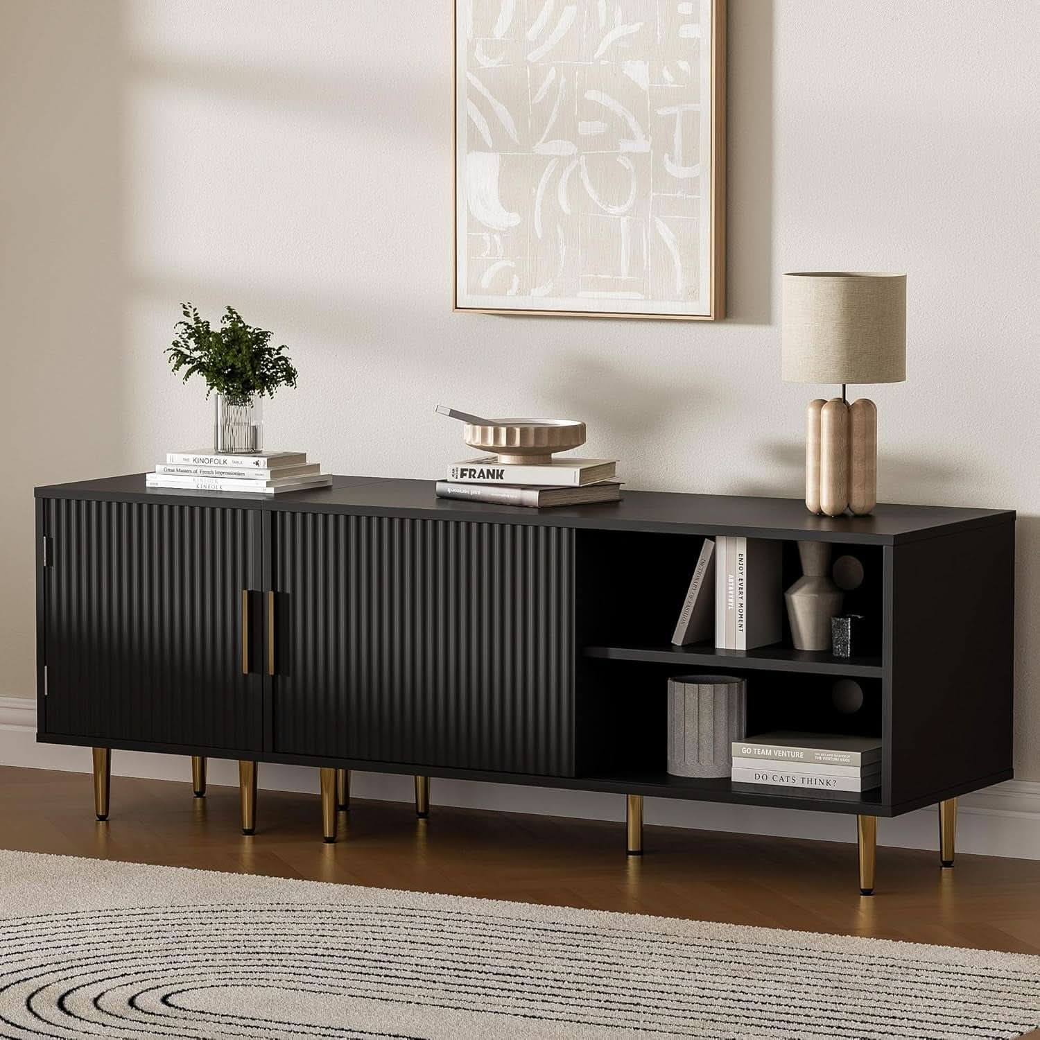 Black 65 Inch Television Stand Entertainment Center