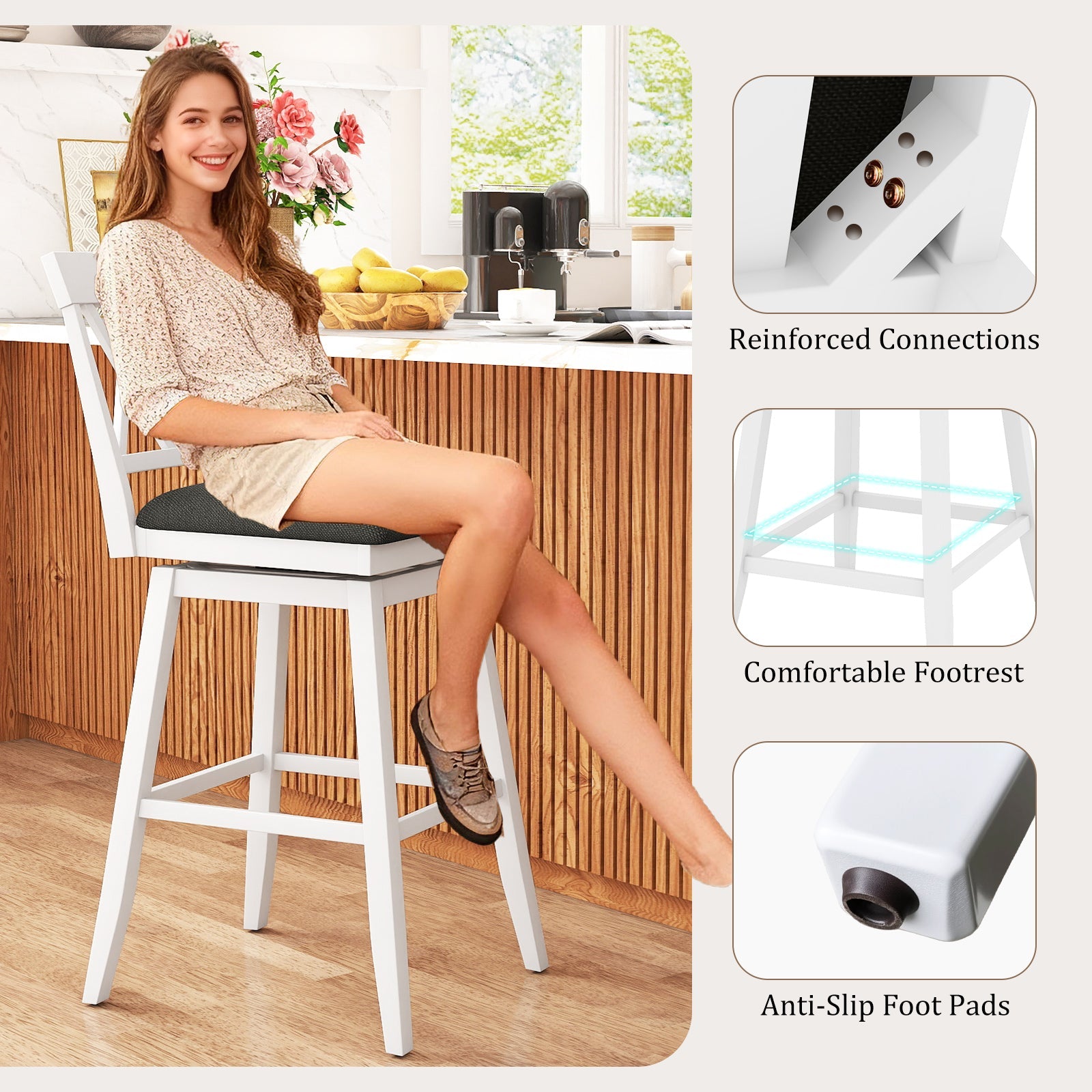Counter Height Swivel Bar Stools with Upholstered Seat