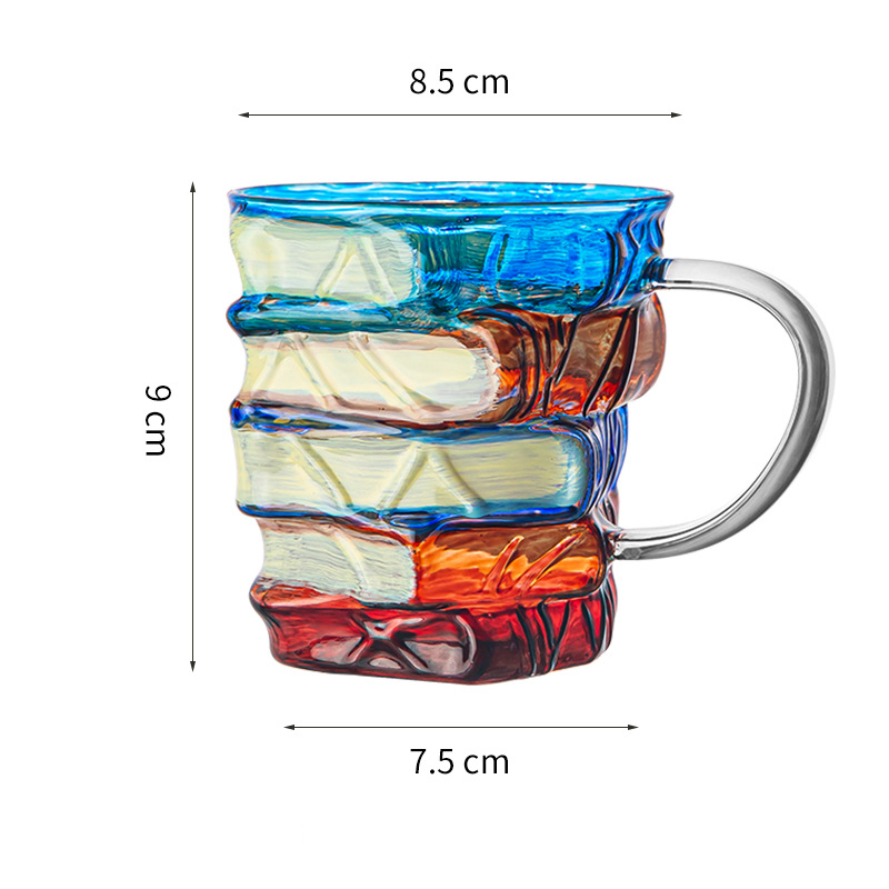 New hot selling household novelty coffee cup, high borosilicate glass cup, hand drawn stacked book mug