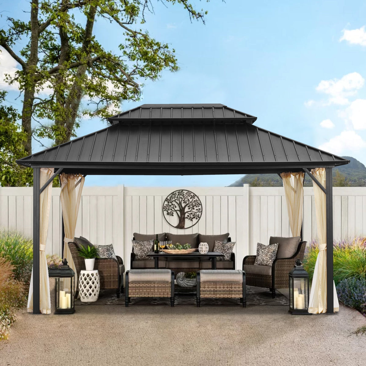 Ainfox 12*16Ft Patio Gabezo Outdoor Canopy with Mosquito with 2200lbs weight capacity of snow