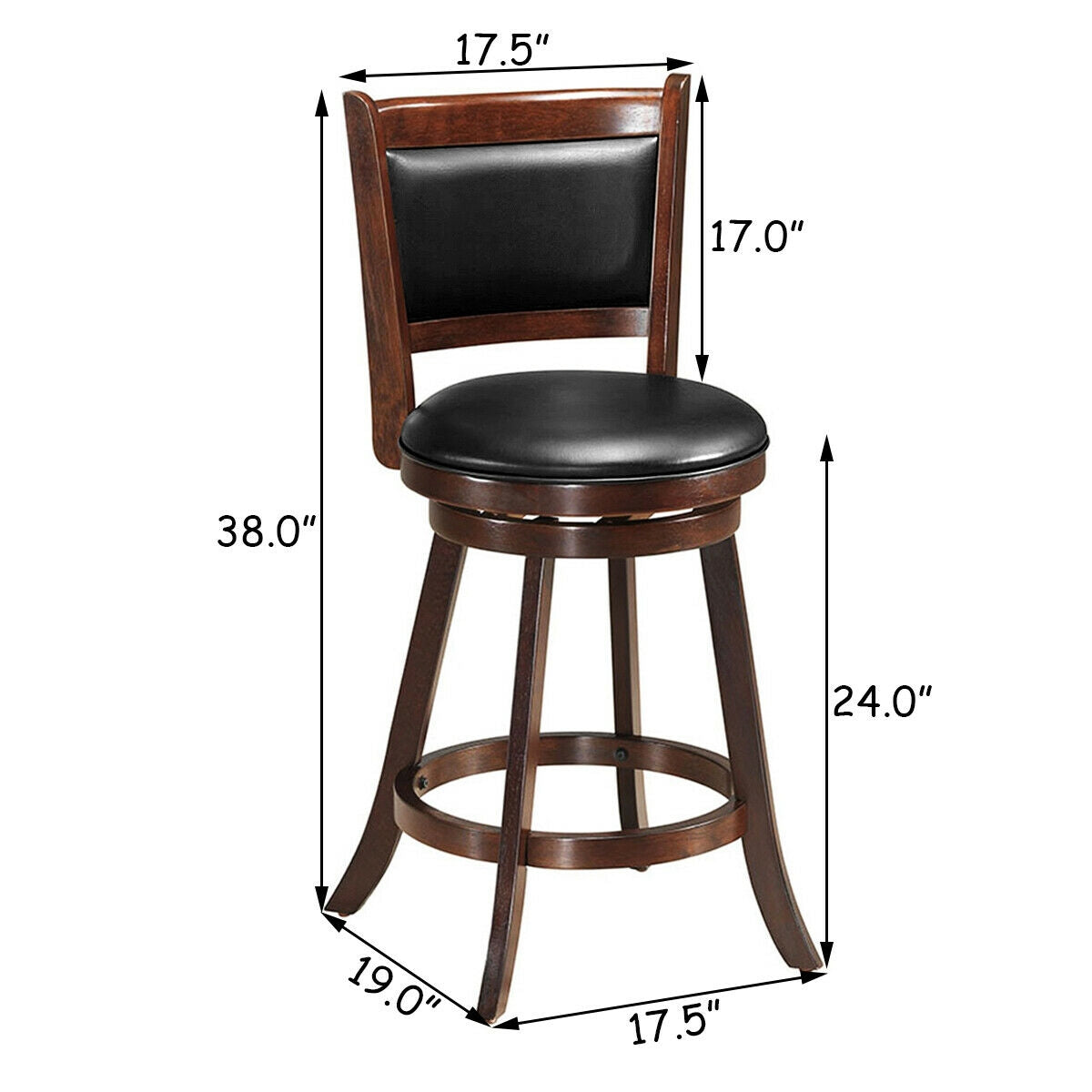 29 Inch Swivel Bar Height Stool Wooden Upholstered Dining Chair