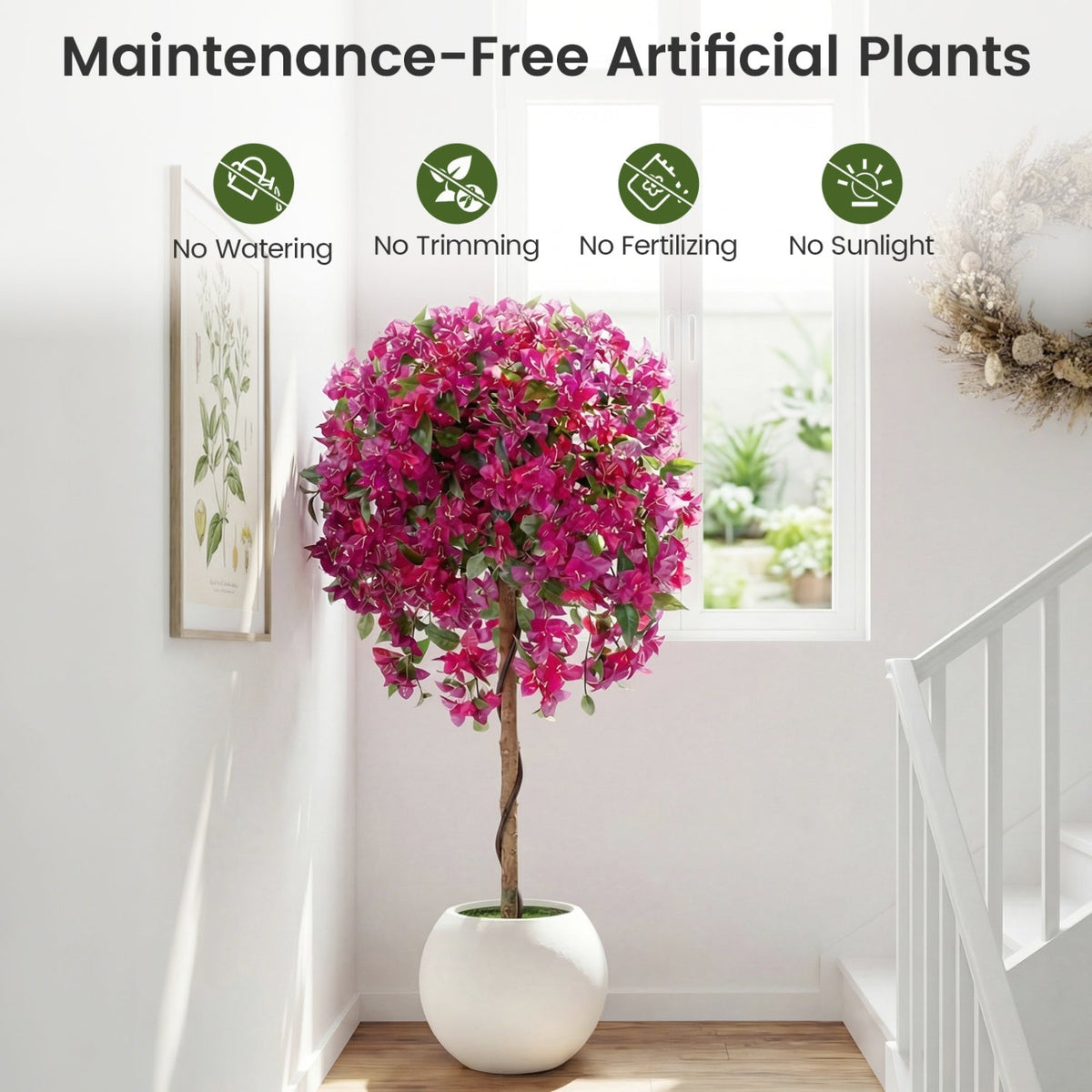 2 Pack Artificial Azalea Trees Faux Floral Plants with Vivid Blooming Flowers
