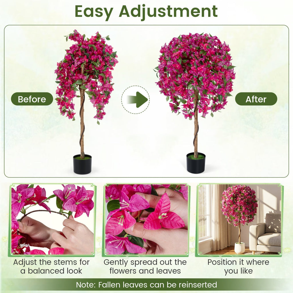2 Pack Artificial Azalea Trees Faux Floral Plants with Vivid Blooming Flowers