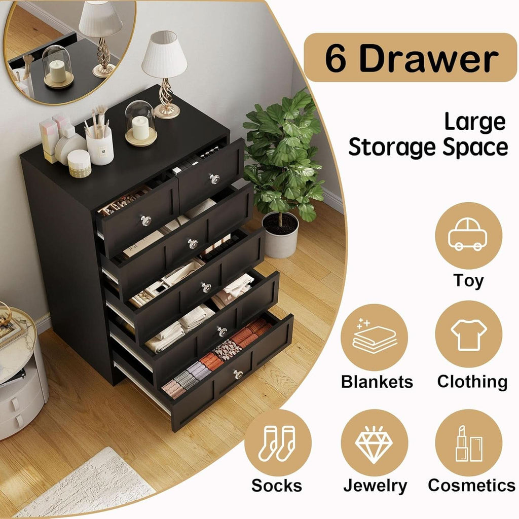 Black Fluted 24 Inch Dresser For Bedroom Storage Solutions