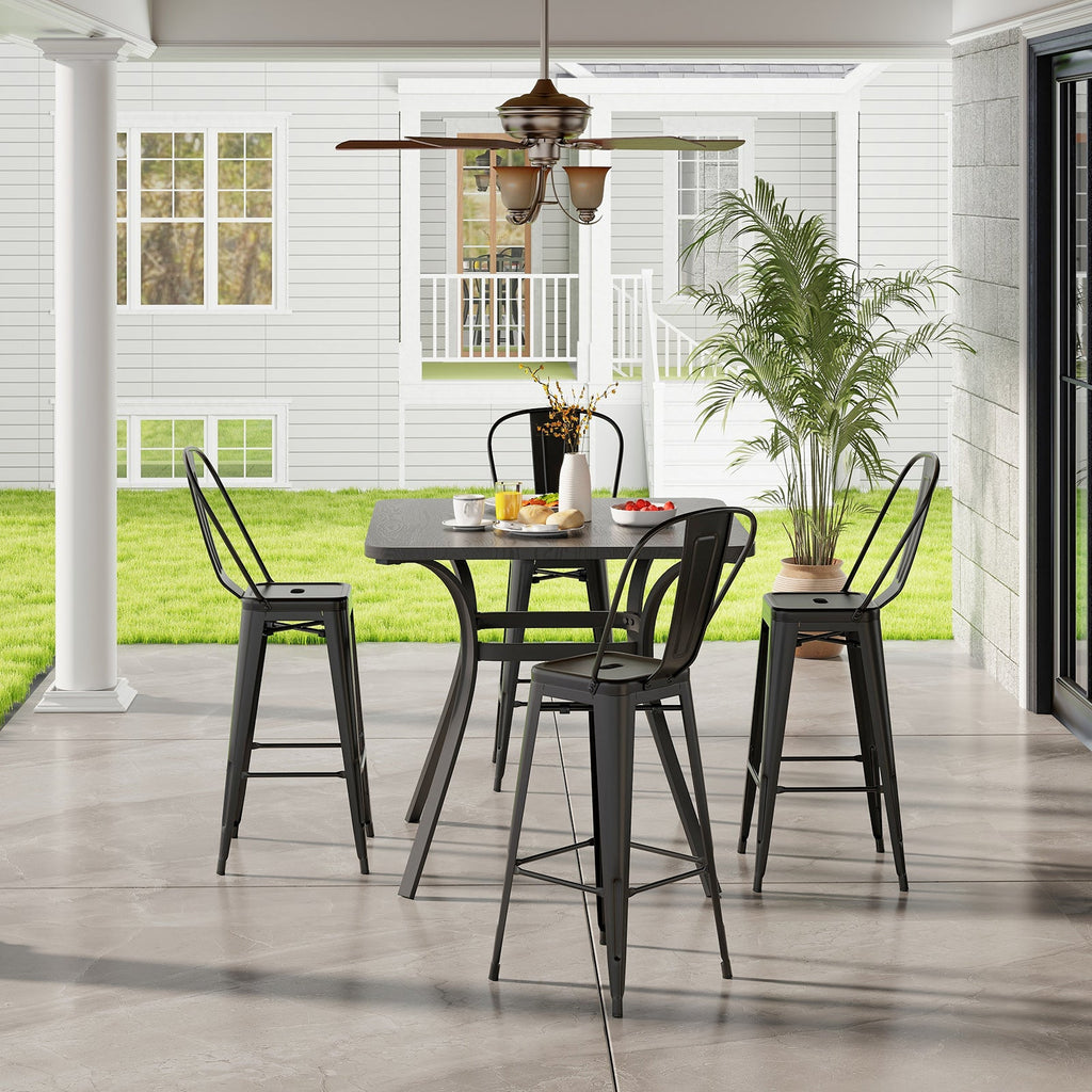 Set of 4 Bar Height Chairs Stackable Metal Bar Stools with Removable Backrest