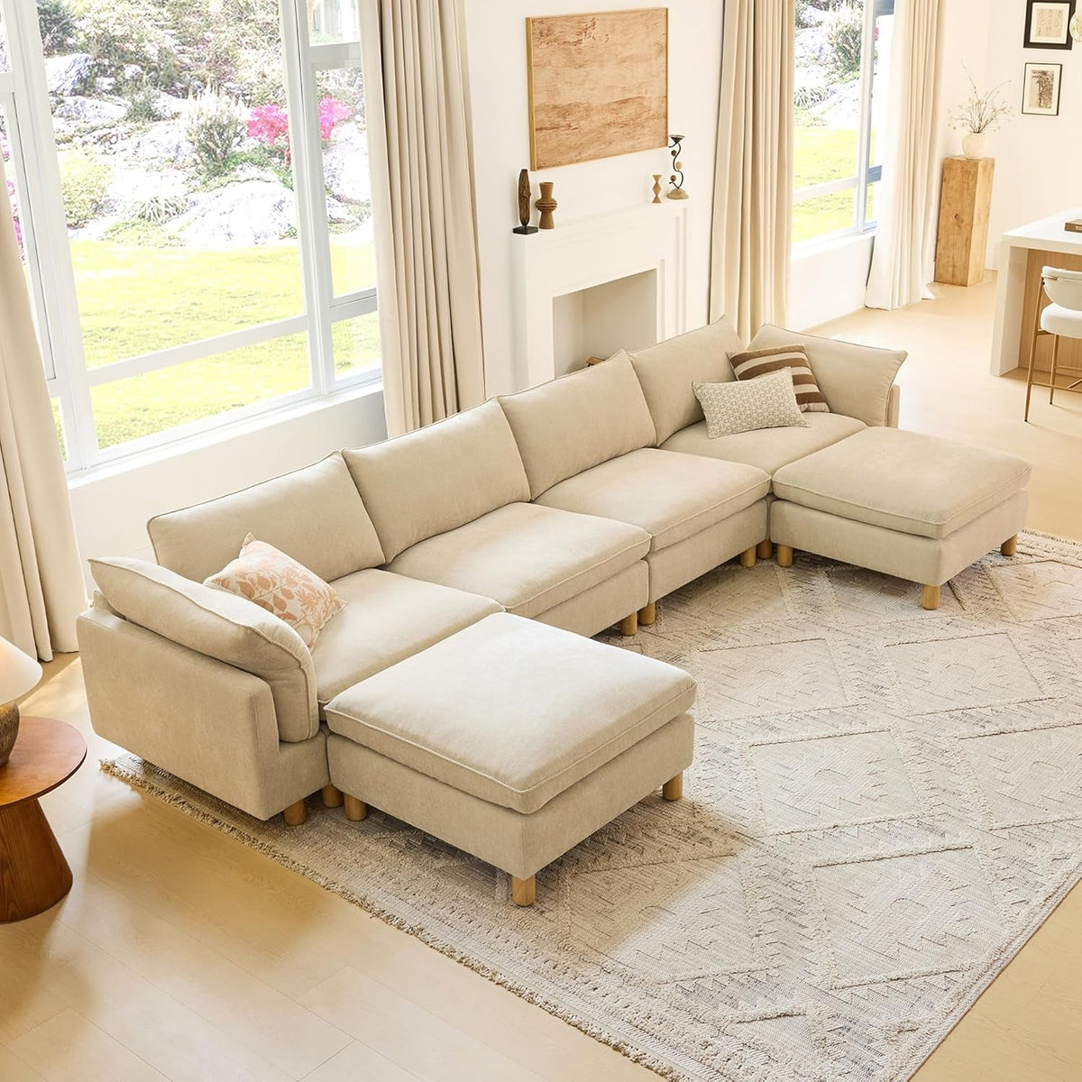 Beige Oversized Sectional Sofa For Spacious Living