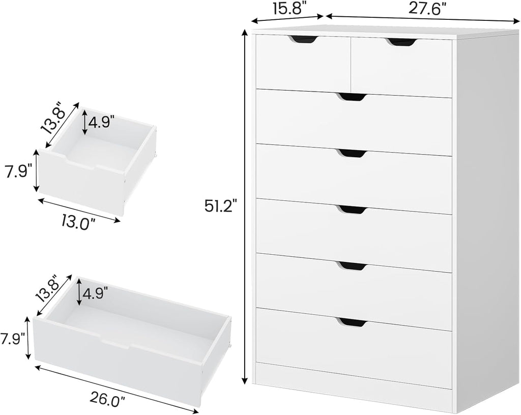 Elegant White Tall 7 Drawer Dresser Bedroom Organization