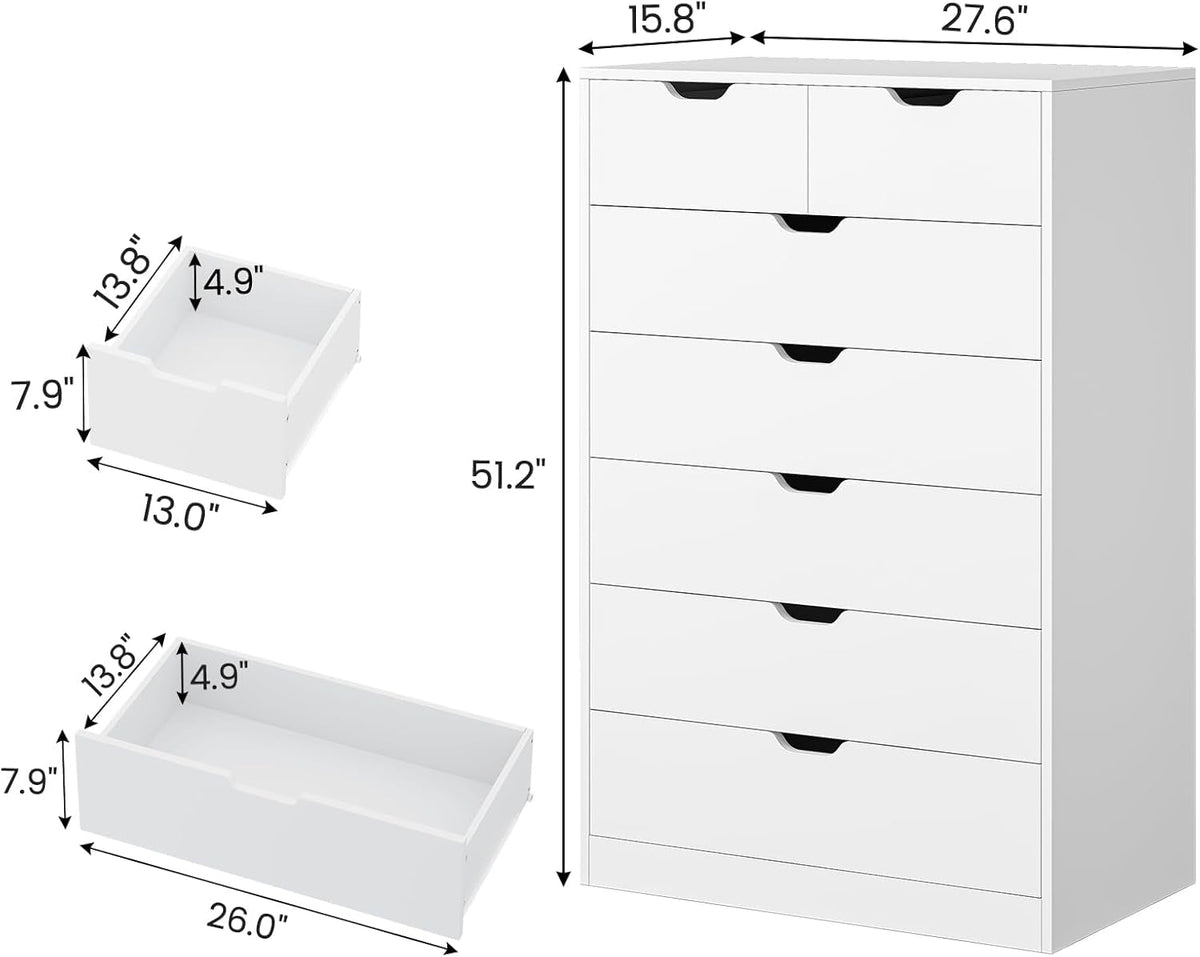 Elegant White Tall 7 Drawer Dresser Bedroom Organization