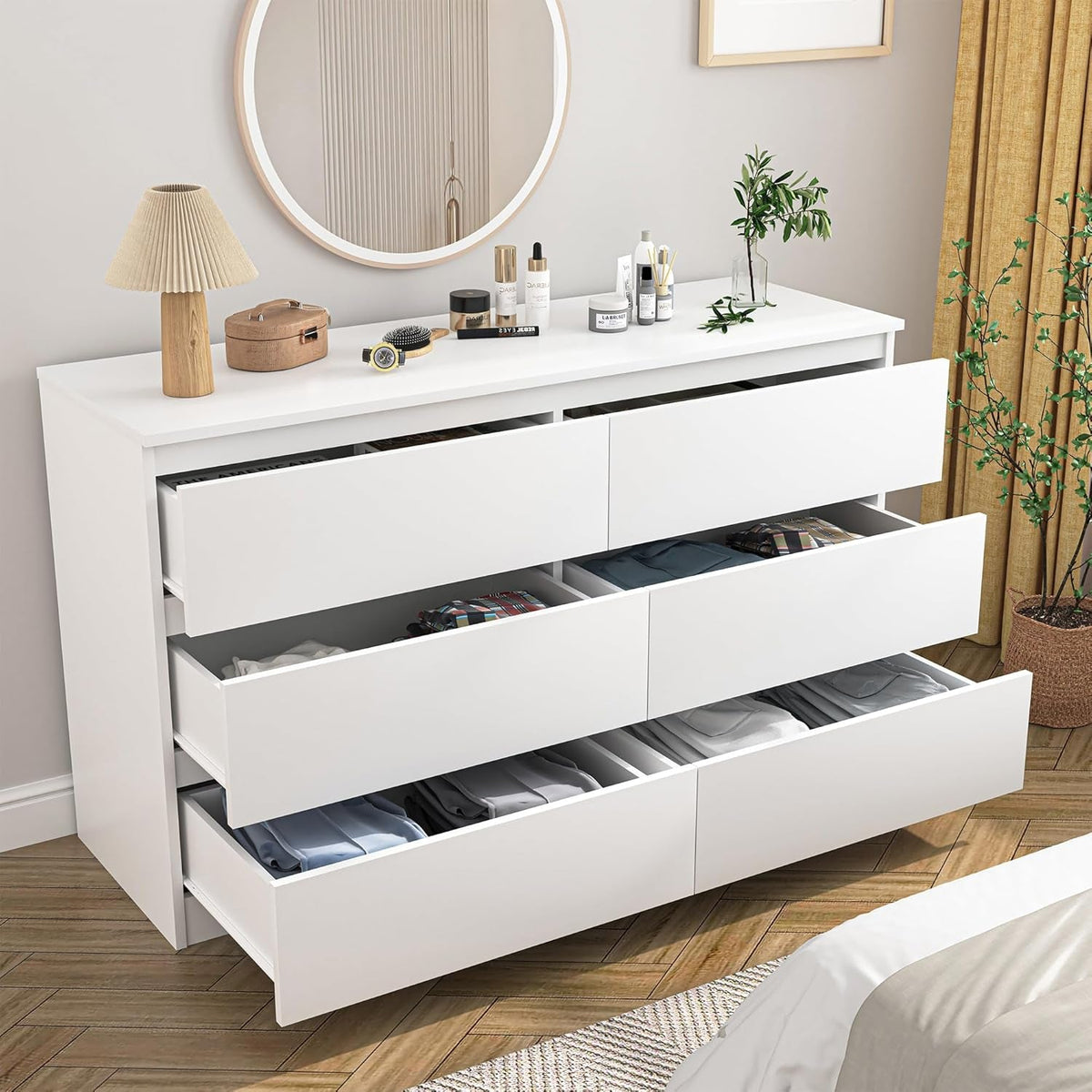White Six Drawer Dresser Contemporary Bedroom Storage