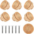 Vine woven circular cake wooden handle cabinet door rattan woven wooden handle single hole raw wood color handle