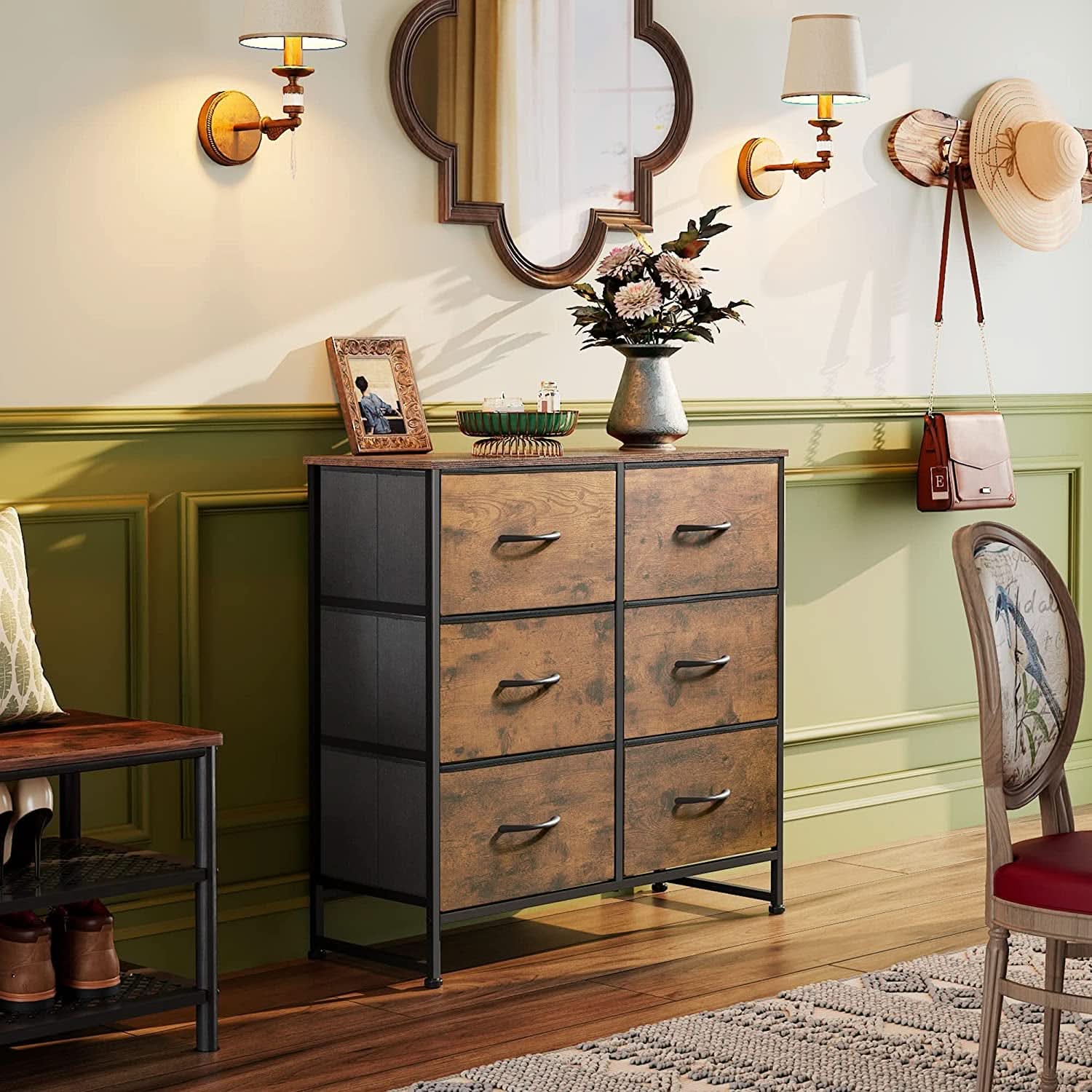 6 Drawer Dresser Rustic Brown For Bedroom Storage Solutions