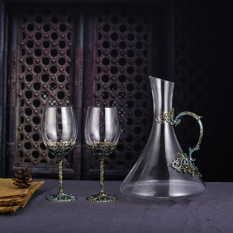 Enamel lead-free red wine cup crystal glass high footed cup decanter set
