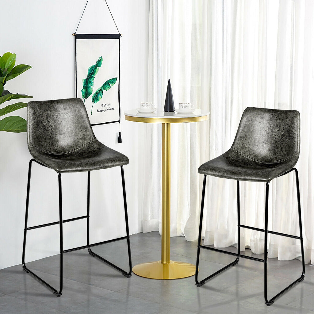 Set of 2 Bar Stool Faux Suede Upholstered Chairs