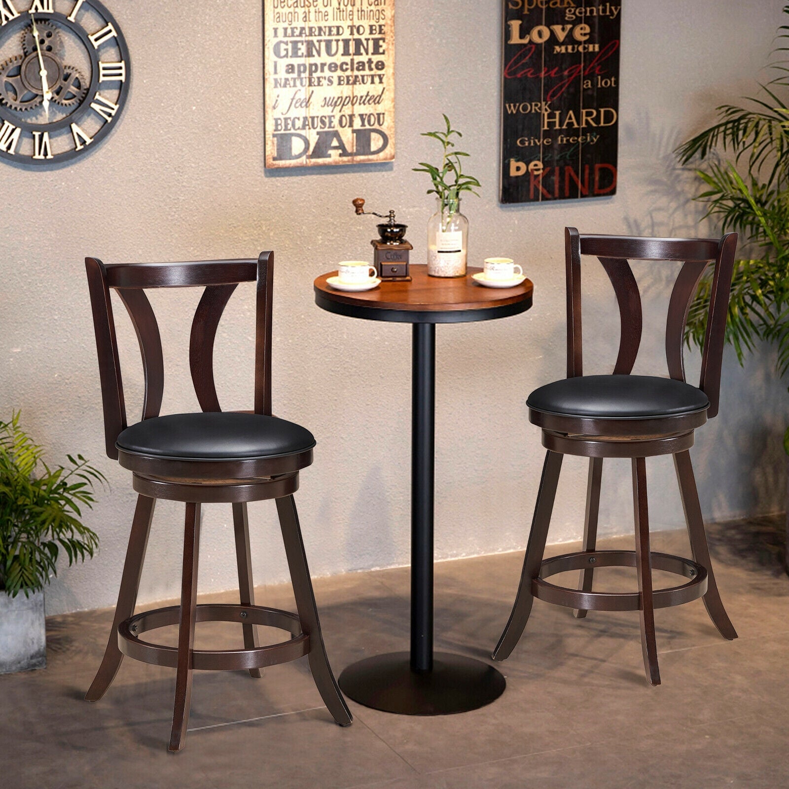 Set of 2 Swivel Bar stool 24 Inch Counter Height Leather Padded Dining Kitchen Chair