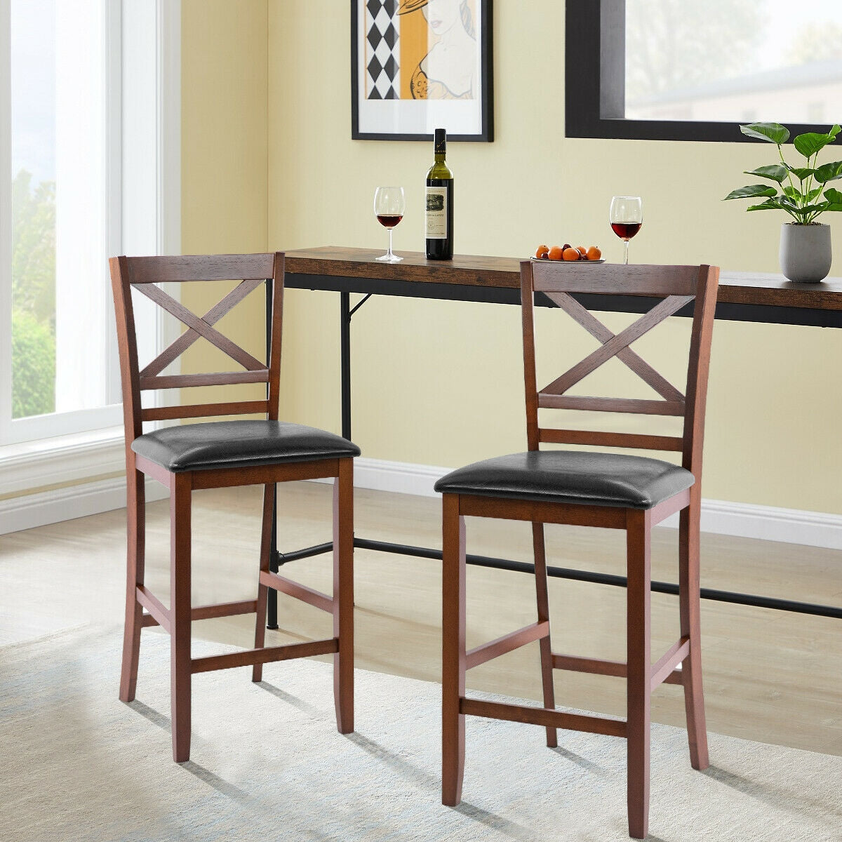 Counter Height Bar Stools 25 Inch - Set of 2 with PU Leather
