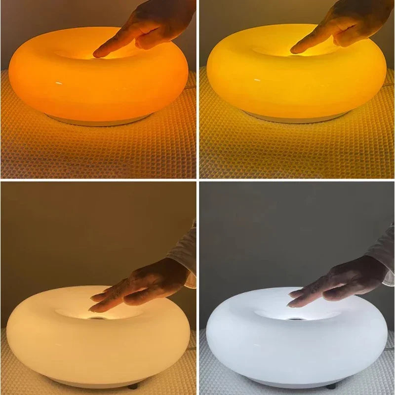 Creative Cream Orange Living Room Bedside Rechargeable Office LED Ambient Touch Switch Glass Wall Light Donut LED Table Lamp