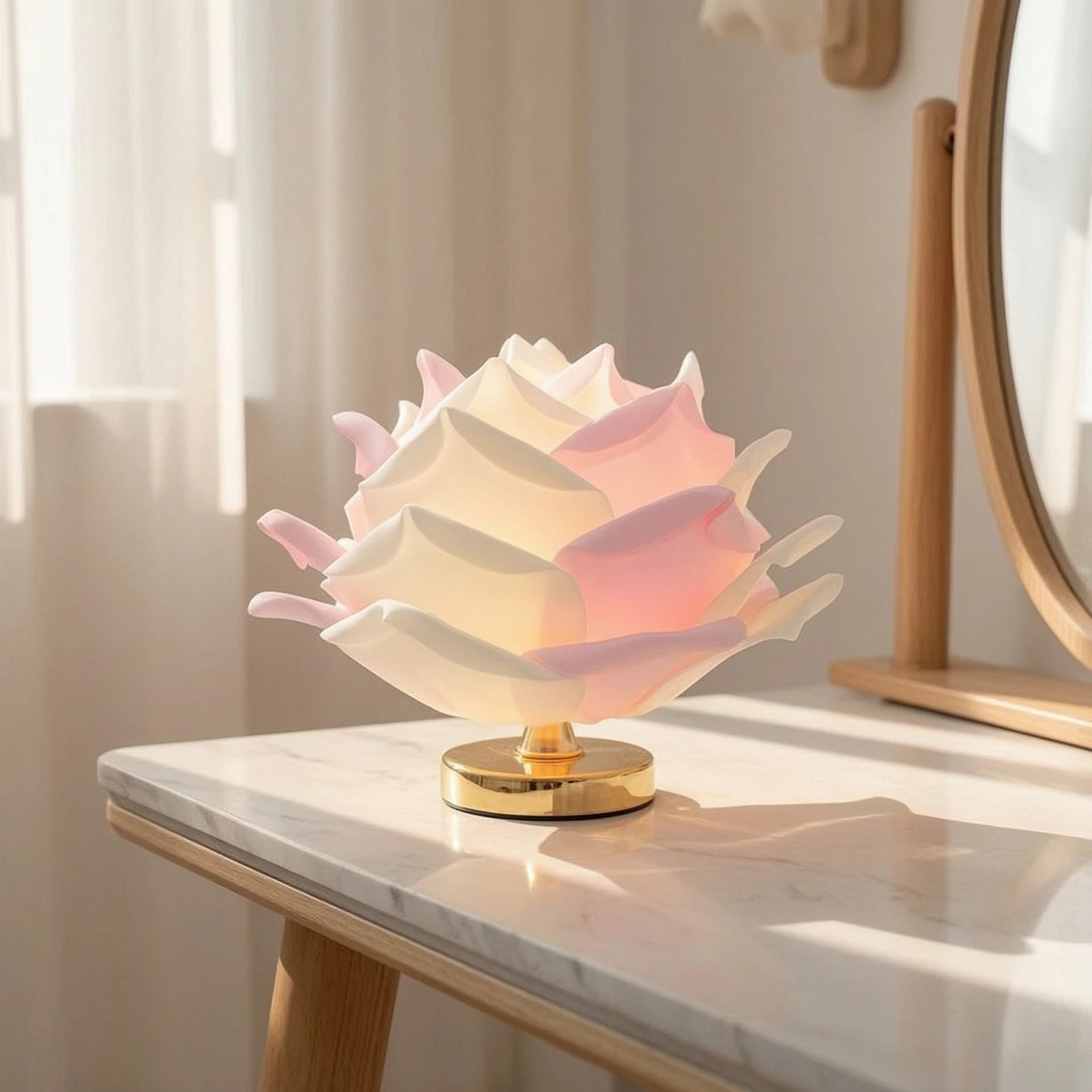 Rose Table Lamp Corded Rose Lamp Sculptural Warm Light for Bedroom, Reading Corner