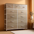Tall Fabric Dresser Storage Tower 11 Drawer Greige Bedroom