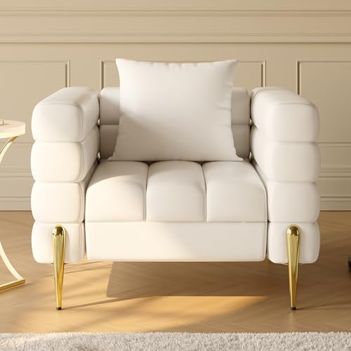 homary Boucle Accent Chair, Modern Upholstered Armchair with Gold Legs