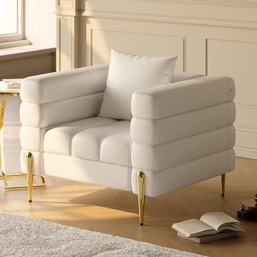 homary Boucle Accent Chair, Modern Upholstered Armchair with Gold Legs