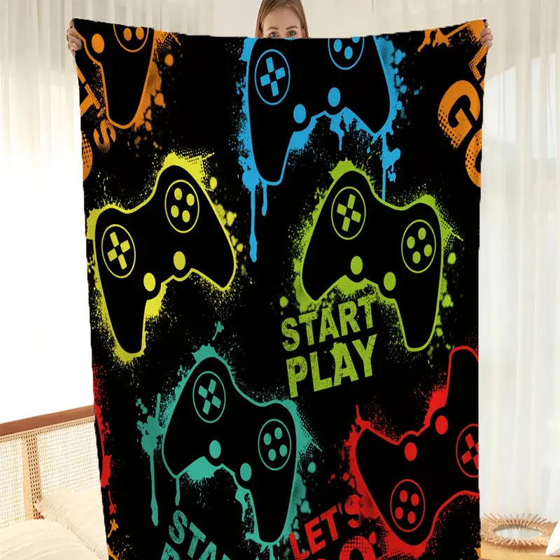 Game Console Neon Pattern Soft Flannel Blanket (1pc)