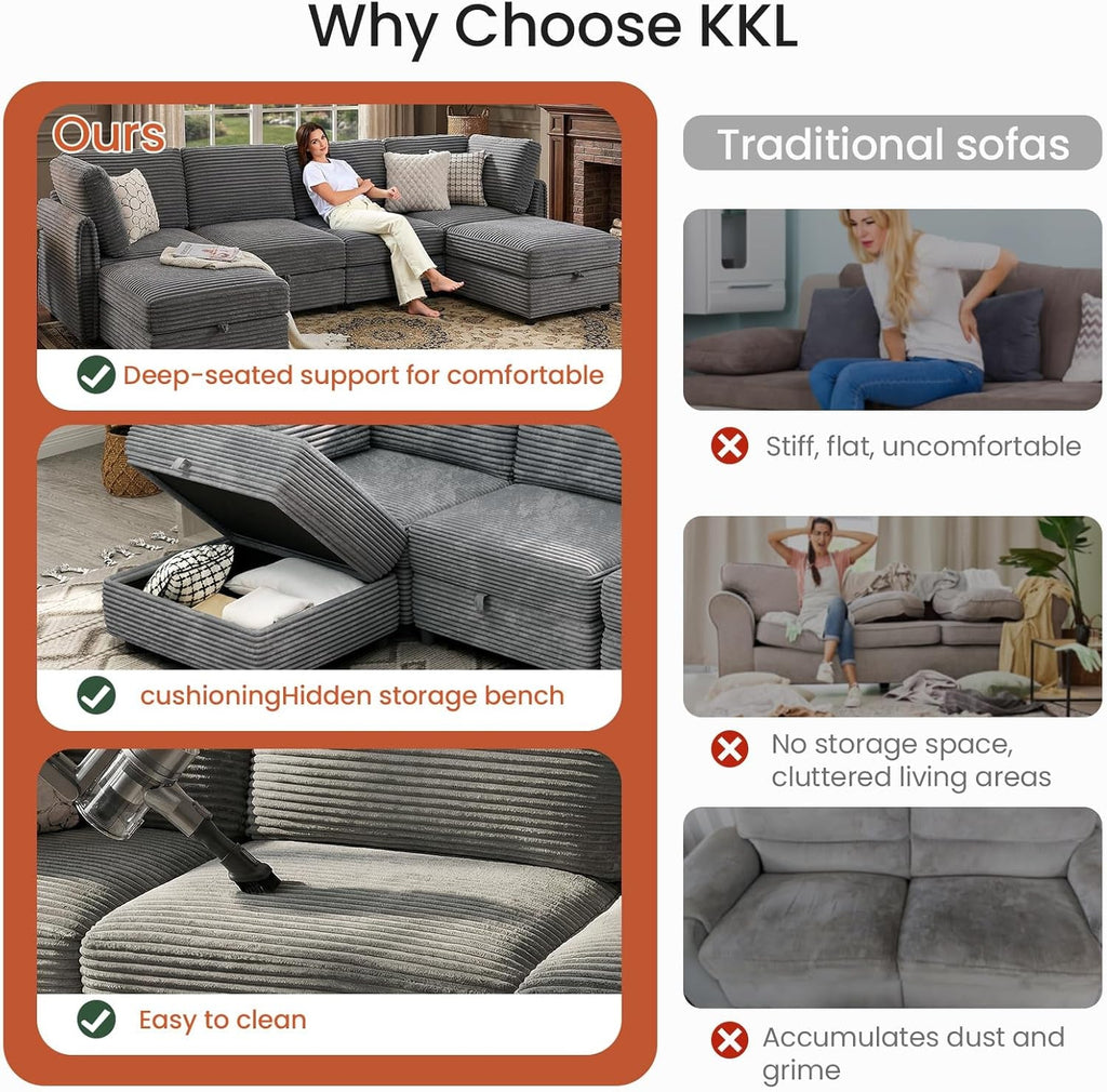 Gray Modular Sectional Sofa With Hidden Compartment