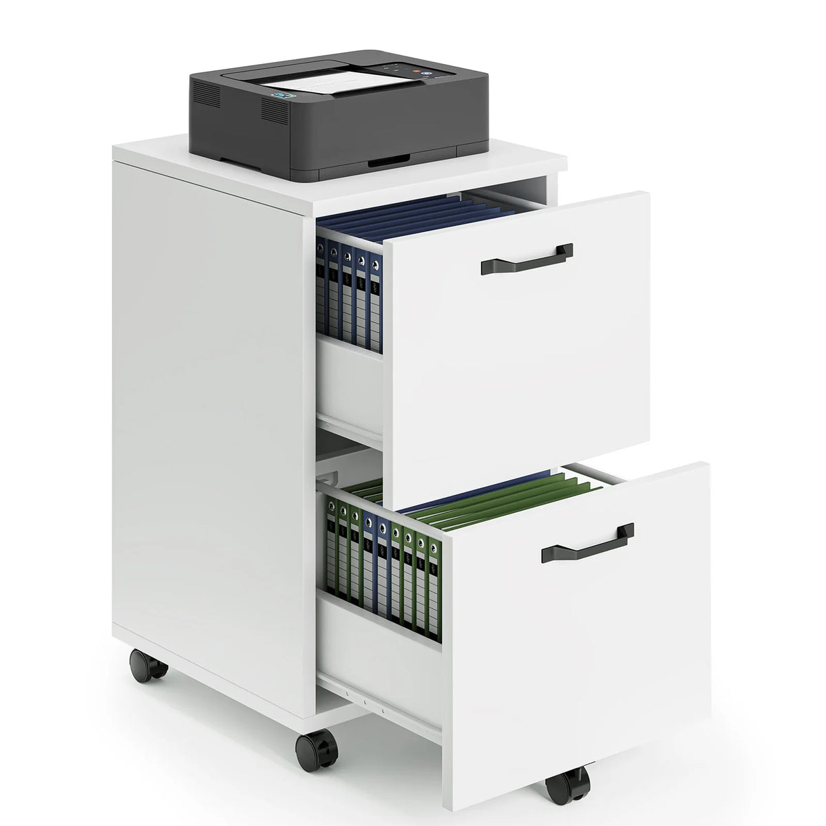 MCQ Wood 2 Drawers Cabinet with Wheels For Living Room Under Desk Storage Organization Beside Nightstand Dresser Tables Storage Closet Chest Display Furniture