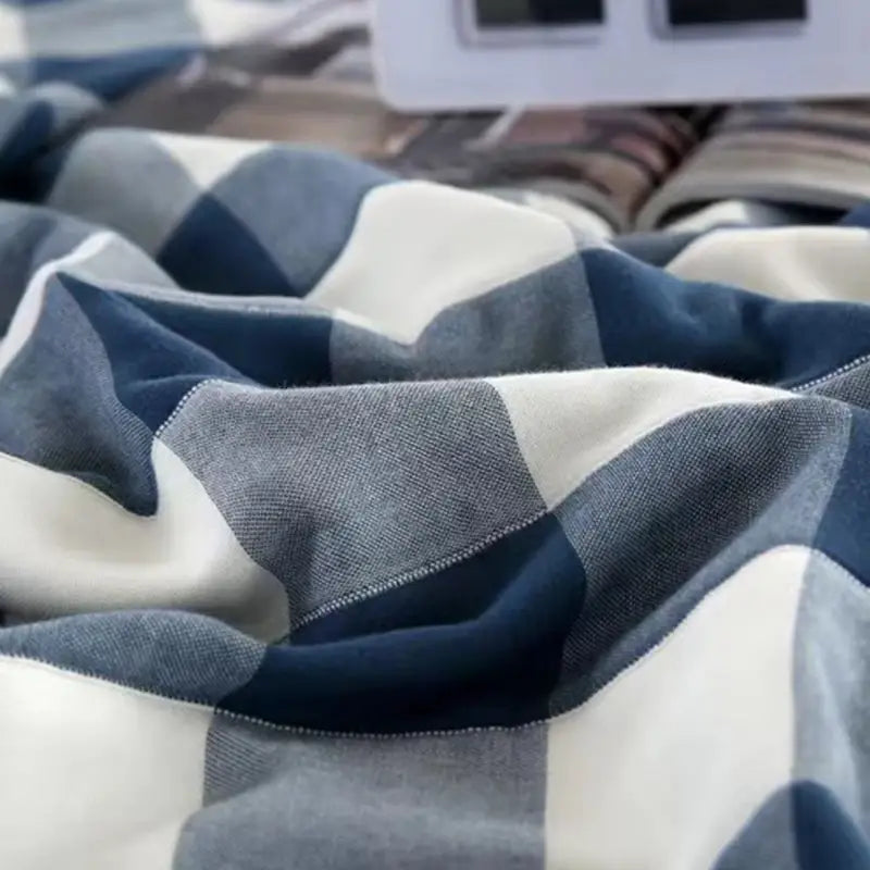 Cotton Plaid Bed Blanket - 5 Layers, Soft & Lightweight