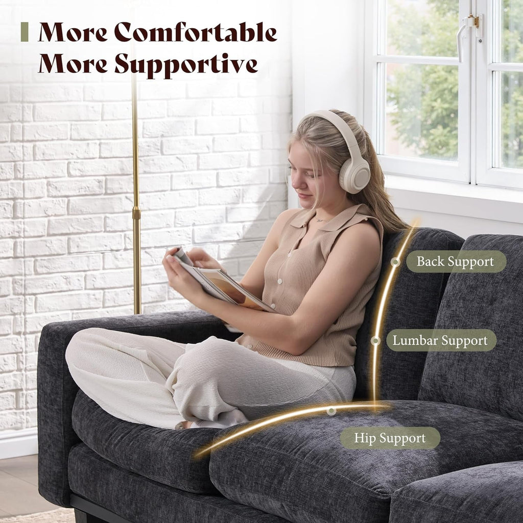 Grey Chenille 74.8 Inch Luxurious Contemporary Sofa