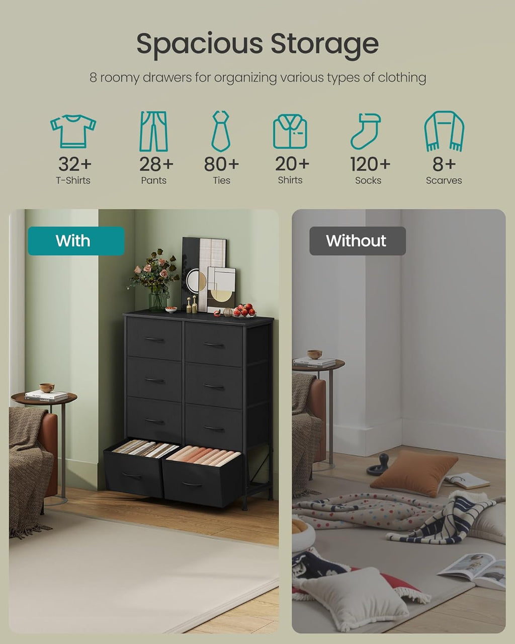 Black Eight Drawer Dresser For Bedroom Organization