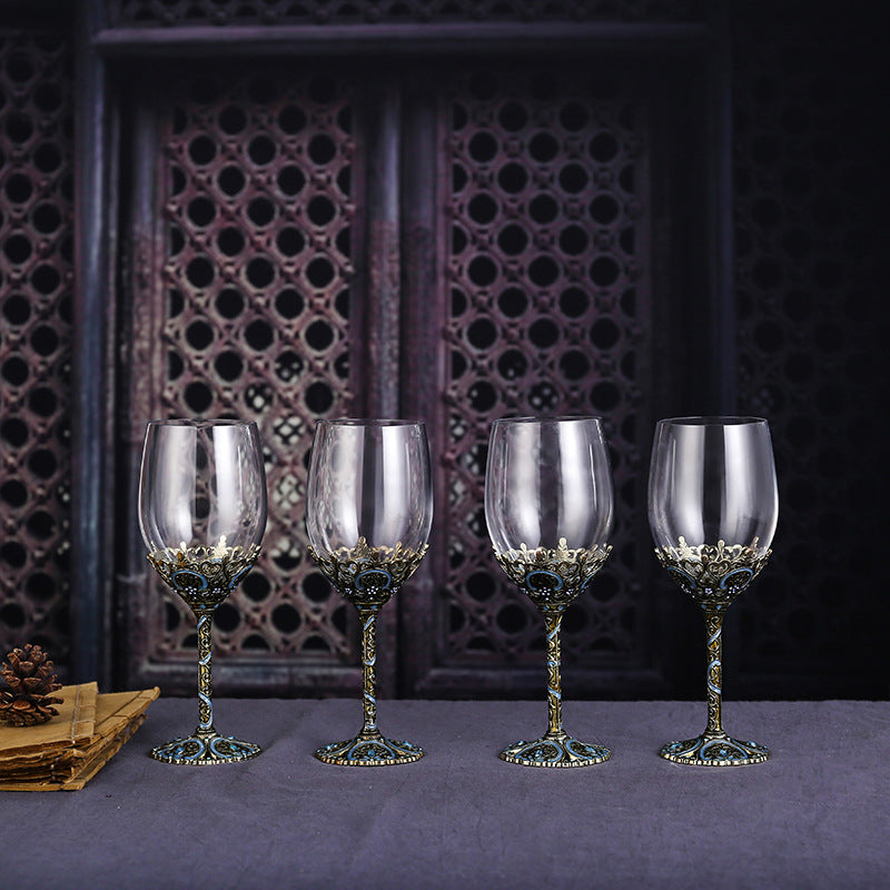 Enamel lead-free red wine cup crystal glass high footed cup decanter set