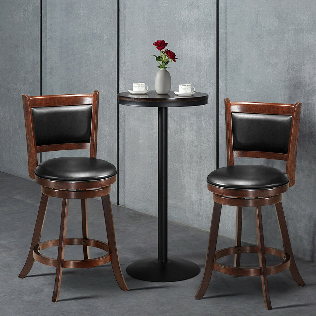 29 Inch Swivel Bar Height Stool Wooden Upholstered Dining Chair