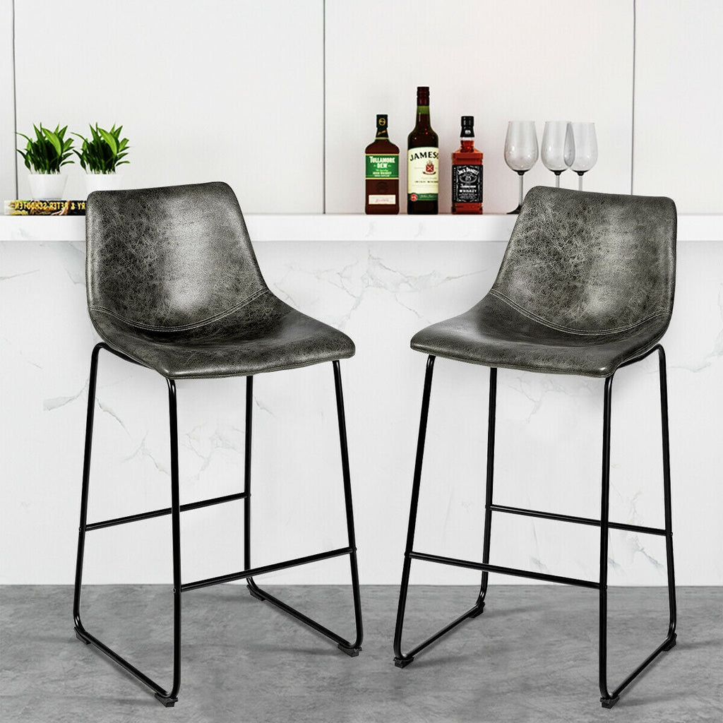 Set of 2 Bar Stool Faux Suede Upholstered Chairs