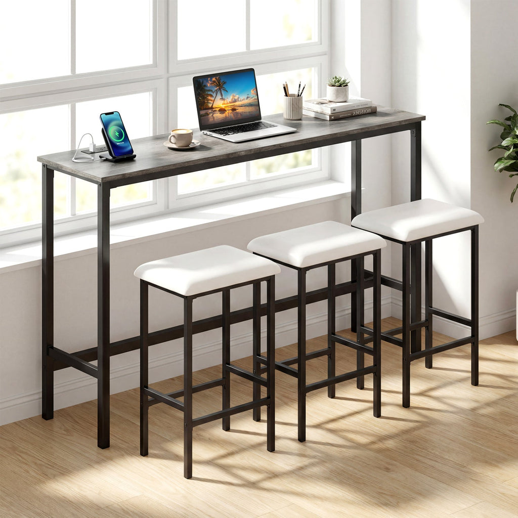 4 Pieces Counter Height Bar Table with Power Outlet with 3 Padded Stools