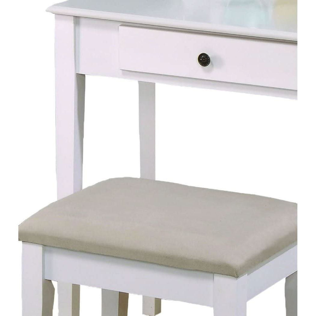 White Transitional Vanity Table and Stool Set for Bedroom