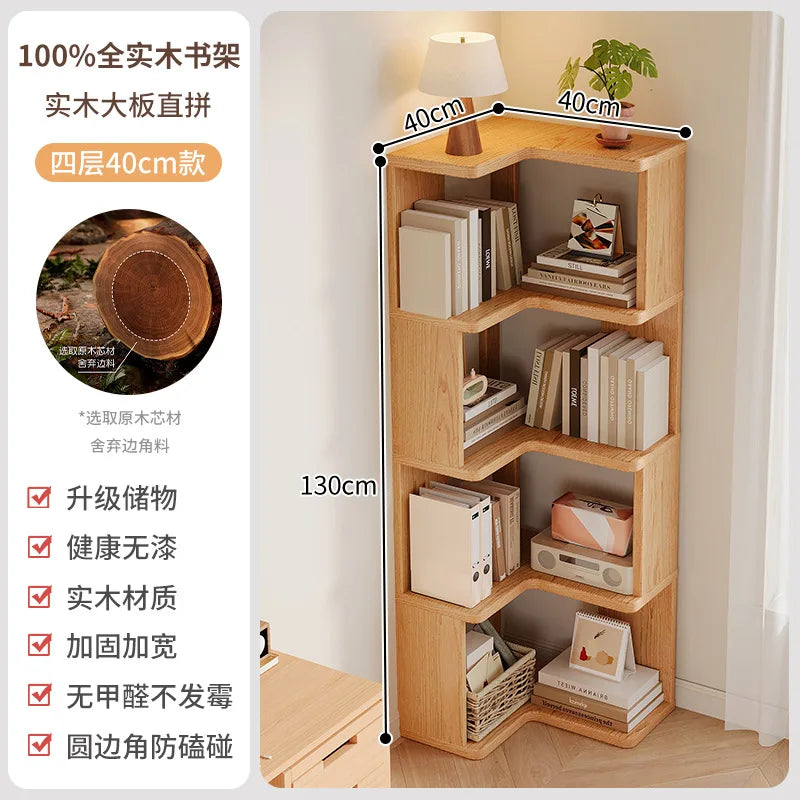 HYS solid wood corner bookshelf home living room corner cabinet wall corner storage rack bedroom simple bookcase