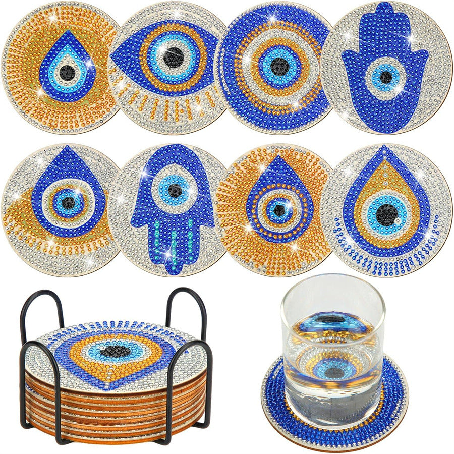 8-Piece Diamond Painting Coaster Set with Stand