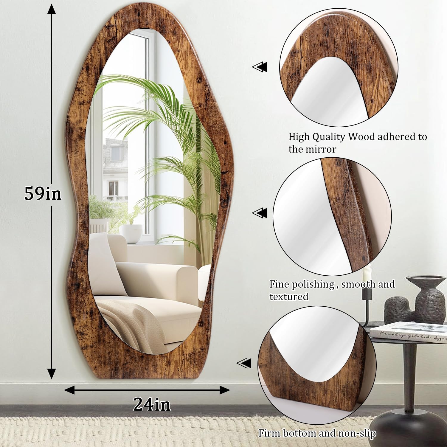 Handcrafted Oak Framed Wavy Leaning Bedroom Mirror