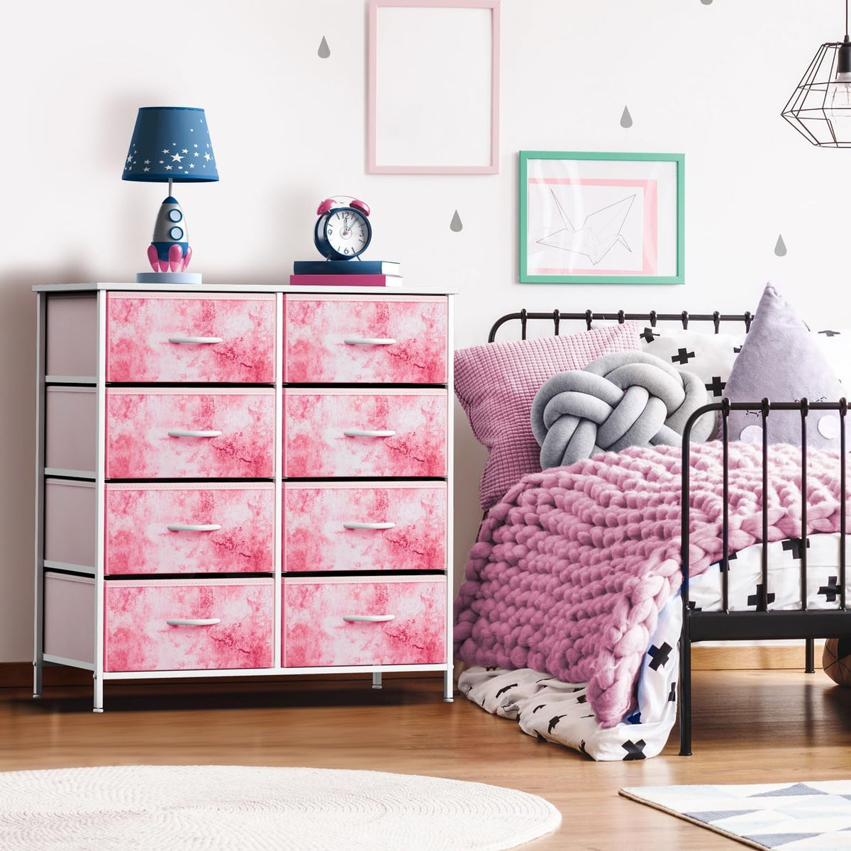 Pink Eight Drawer Dresser For Bedroom Organization