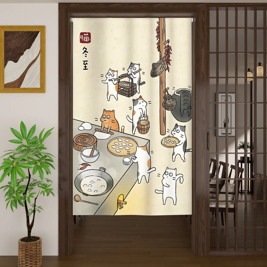 Winter curtain Cute Cat Door Curtain Chinese Traditional Festival Style Decorative Home Room Divider Single Piece Door Curtain