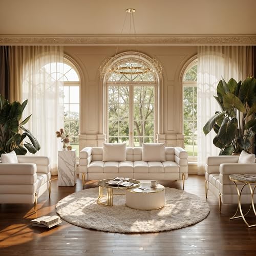 homary Boucle Accent Chair, Modern Upholstered Armchair with Gold Legs